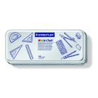 STAEDTLER Matematikai készlet, fém dobozban, 10 darabos, vonalzóval, körzővel és kiegészítőkkel, STAEDTLER® "557 10"