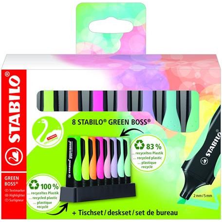 STABILO Szövegkiemelő készlet, 2-5 mm, STABILO "Green Boss Pastel", 8 db-os asztali készlet