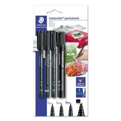   STAEDTLER Alkoholos marker készlet, vegyes, STAEDTLER "Lumocolor® 60" 4 különböző vonalvastagság, fekete