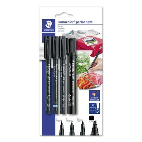 STAEDTLER Alkoholos marker készlet, vegyes, STAEDTLER "Lumocolor® 60" 4 különböző vonalvastagság, fekete