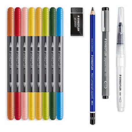 STAEDTLER Ecsetirón készlet, kétvégű, STAEDTLER "Mixed Set 5", 8 különböző szín