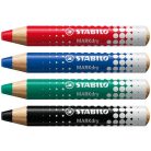 STABILO Táblaceruza készlet, fehértáblához, flipchartpapírhoz kúpos, STABILO "MARKdry", 4 féle szín törlővel és hegyezővel