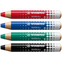   STABILO Táblaceruza készlet, fehértáblához, flipchartpapírhoz kúpos, STABILO "MARKdry", 4 féle szín törlővel és hegyezővel