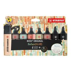   STABILO Szövegkiemelő készlet, 2-5 mm, STABILO "BOSS original NatureCOLORS", 6 különböző szín + 2 fekete