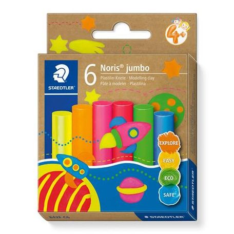 STAEDTLER Modellező gyurma készlet, STAEDTLER "Noris® jumbo 842", 6 különböző neon szín