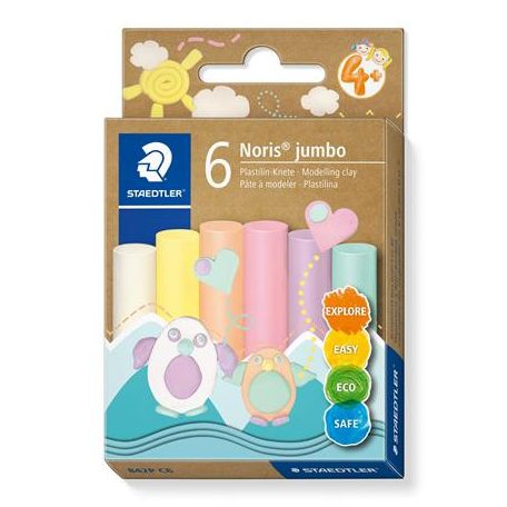 STAEDTLER Modellező gyurma készlet, STAEDTLER "Noris® jumbo 842", 6 különböző pasztell szín