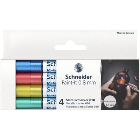 SCHNEIDER Akrilmarker készlet, 0,8 mm, SCHNEIDER "Paint-It 010", 4 különböző metálszín