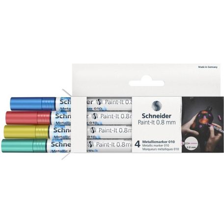 SCHNEIDER Akrilmarker készlet, 0,8 mm, SCHNEIDER "Paint-It 010", 4 különböző metálszín