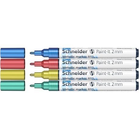 SCHNEIDER Metálfényű marker készlet, 2 mm, SCHNEIDER "Paint-It 011", 4 különböző szín
