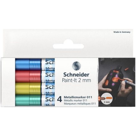 SCHNEIDER Akrilmarker készlet, 2 mm, SCHNEIDER "Paint-It 011", 4 különböző metálszín