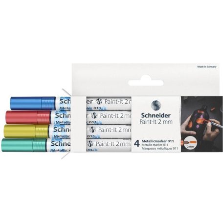 SCHNEIDER Akrilmarker készlet, 2 mm, SCHNEIDER "Paint-It 011", 4 különböző metálszín