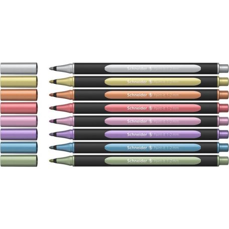 SCHNEIDER Metálfényű filctoll készlet, 1-2 mm, SCHNEIDER "Paint-It 020", 8 különböző szín