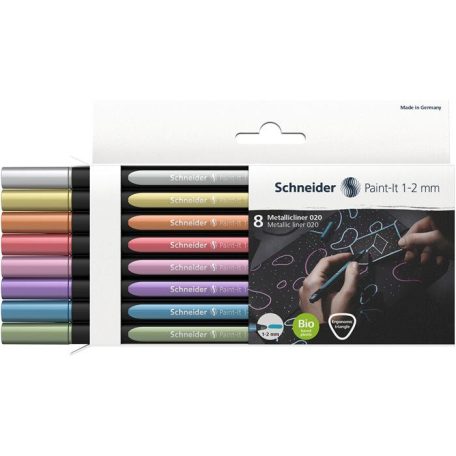SCHNEIDER Metálfényű filctoll készlet, 1-2 mm, SCHNEIDER "Paint-It 020", 8 különböző szín