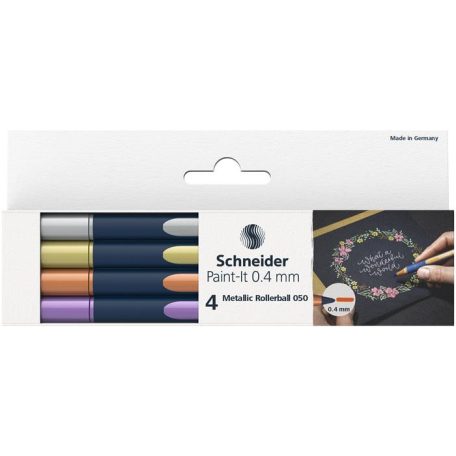 SCHNEIDER Metálfényű rollertoll készlet, 0,4 mm, SCHNEIDER "Paint-It 050" 4 különböző szín