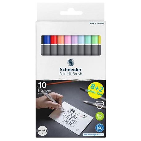 SCHNEIDER Ecsetirón készlet, hajlékony heggyel, SCHNEIDER "Paint-It 070", 10 különböző szín