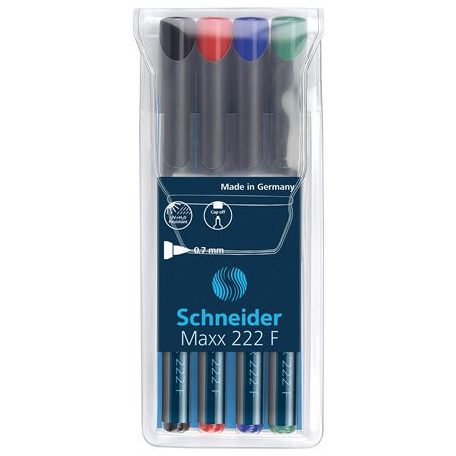 SCHNEIDER Alkoholos marker készlet, OHP, 0,7 mm, SCHNEIDER "Maxx 222 F", 4 különböző szín