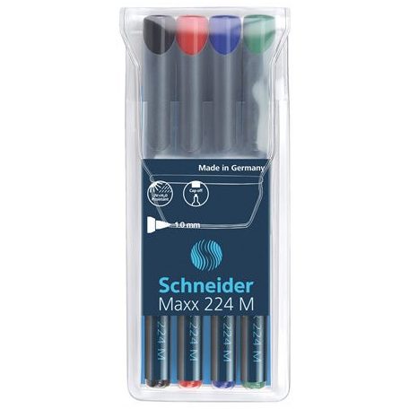 SCHNEIDER Alkoholos marker készlet, OHP, 1 mm, SCHNEIDER "Maxx 224 M", 4 különböző szín