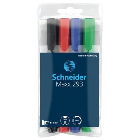 SCHNEIDER Tábla- és flipchart marker készlet, 2-5 mm, vágott, SCHNEIDER "Maxx 293", 4 különböző szín