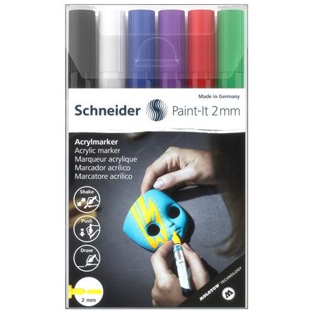 SCHNEIDER Dekormarker készlet, akril, 2 mm, SCHNEIDER "Paint-It 310", 6 különböző szín