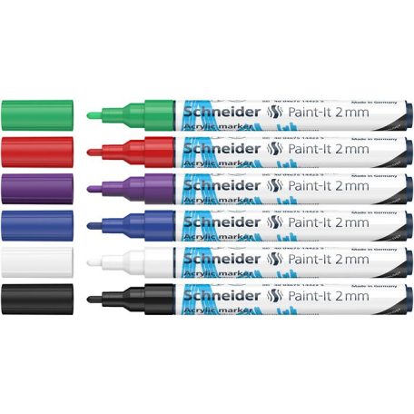 SCHNEIDER Dekormarker készlet, akril, 2 mm, SCHNEIDER "Paint-It 310", 6 különböző szín