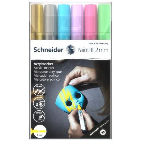 SCHNEIDER Dekormarker készlet, akril, 2 mm, SCHNEIDER "Paint-It 310", 6 különböző szín