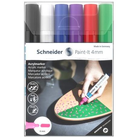 SCHNEIDER Dekormarker készlet, akril, 4 mm, SCHNEIDER "Paint-It 320", 6 különböző szín