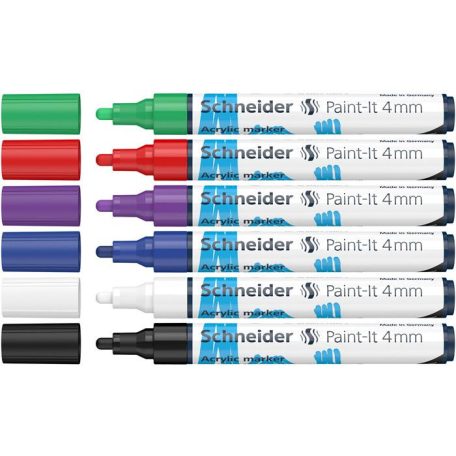 SCHNEIDER Dekormarker készlet, akril, 4 mm, SCHNEIDER "Paint-It 320", 6 különböző szín