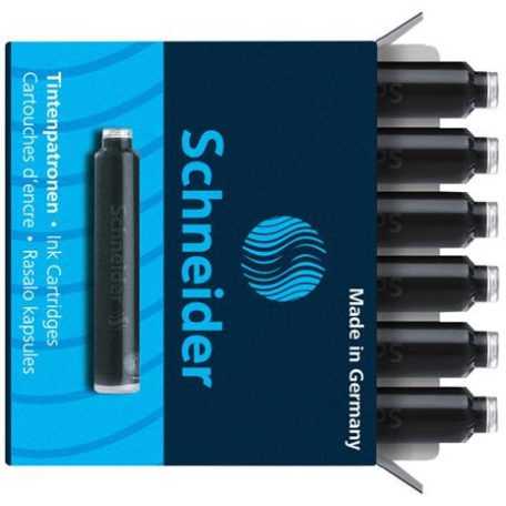 SCHNEIDER Töltőtoll patron, 6 db, SCHNEIDER, fekete
