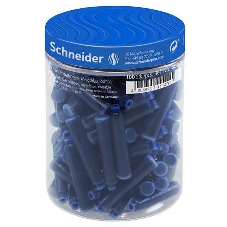 SCHNEIDER Töltőtoll patron, 100 db, SCHNEIDER, királykék