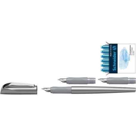 SCHNEIDER Töltőtoll ajándékszett, 1,1 mm, ajándék 1,5 és 1,8 mm-es tollheggyel, SCHNEIDER "Callissima", antracitszürke