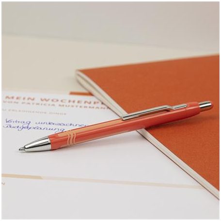 SCHNEIDER Golyóstoll, 0,7 mm, nyomógombos, narancs tolltest, SCHNEIDER "Epsilon XB", kék