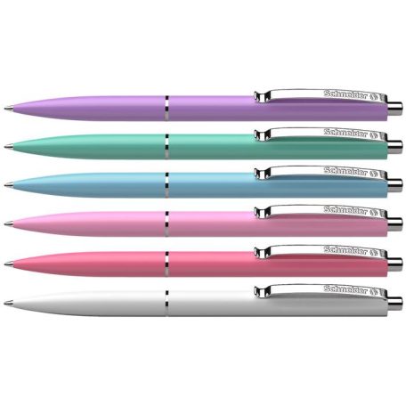 SCHNEIDER Golyóstoll, 0,5 mm, nyomógombos, vegyes pasztell tolltest, SCHNEIDER "K15", kék