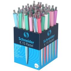   SCHNEIDER Golyóstoll, 0,5 mm, nyomógombos, vegyes pasztell tolltest, SCHNEIDER "K15", kék
