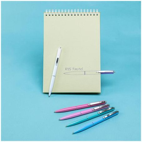 SCHNEIDER Golyóstoll, 0,5 mm, nyomógombos, vegyes pasztell tolltest, SCHNEIDER "K15", kék