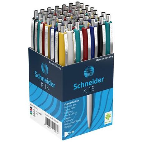 SCHNEIDER Golyóstoll, 0,5 mm, nyomógombos, vegyes tolltest, SCHNEIDER "K15", kék