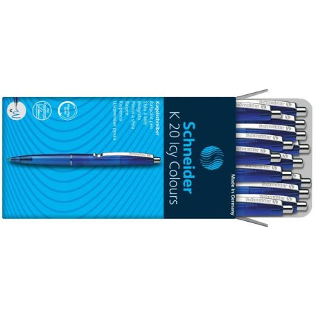 SCHNEIDER Golyóstoll, 0,5 mm, nyomógombos, SCHNEIDER "K20 Icy", kék