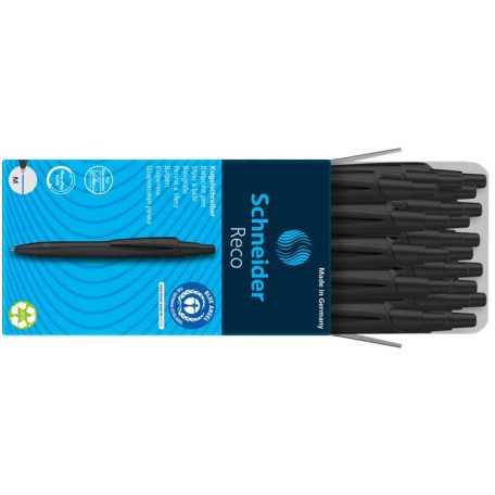 SCHNEIDER Golyóstoll, 0,5 mm, nyomógombos, fekete színű tolltest, SCHNEIDER "Reco", kék