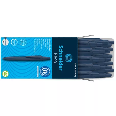 SCHNEIDER Golyóstoll, 0,5 mm, nyomógombos, sötétkék színű tolltest, SCHNEIDER "Reco", kék