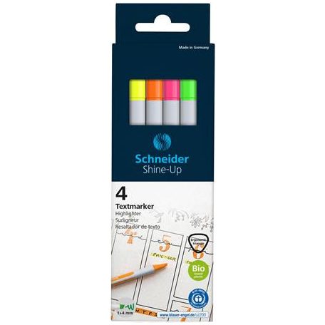 SCHNEIDER Szövegkiemelő toll készlet, 1-4 mm, SCHNEIDER "Shine-Up", 4 különböző szín