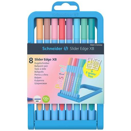 SCHNEIDER Golyóstoll készlet, 0,7 mm, kupakos, SCHNEIDER "Slider Edge XB Pastel", 8 különböző pasztell szín