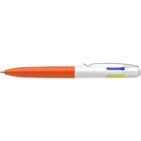 SCHNEIDER Golyóstoll, 0,5 mm, nyomógombos, négyszínű, SCHNEIDER "Take 4 Neon", narancs-fehér