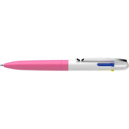 SCHNEIDER Golyóstoll, 0,5 mm, nyomógombos, négyszínű, SCHNEIDER "Take 4 Neon", rózsaszín-fehér