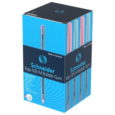 SCHNEIDER Golyóstoll, 0,5 mm, kupakos, SCHNEIDER "Tops 505 M Bubble Gum" kék, limitált kiadás