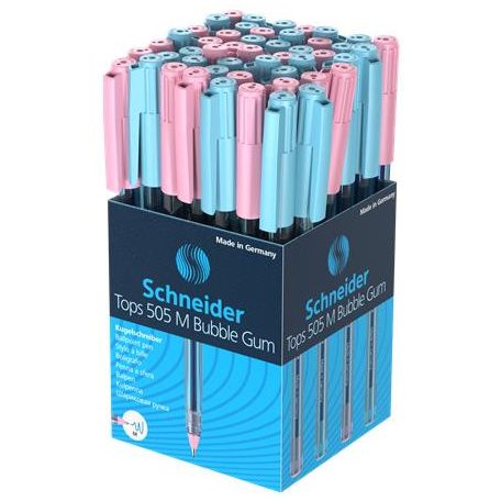SCHNEIDER Golyóstoll, 0,5 mm, kupakos, SCHNEIDER "Tops 505 M Bubble Gum" kék, limitált kiadás