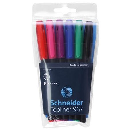 SCHNEIDER Tűfilc készlet, 0,4 mm, SCHNEIDER "Topliner 967", 6 különböző szín