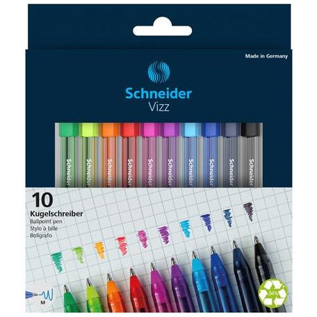 SCHNEIDER Golyóstoll készlet, 0,5 mm, kupakos, SCHNEIDER "Vizz", vegyes színek