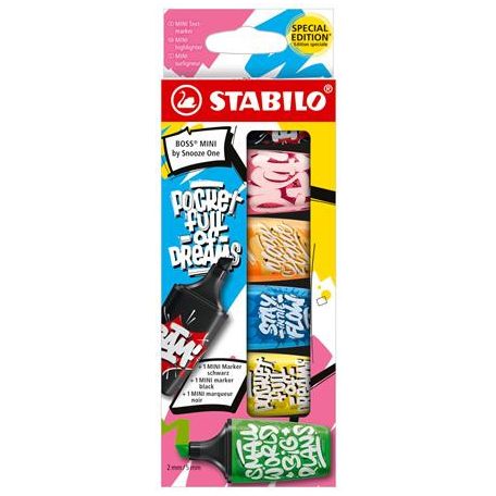 STABILO Szövegkiemelő, készlet, 2-5 mm, STABILO, "Boss Mini Snooze One", 6 különböző szín