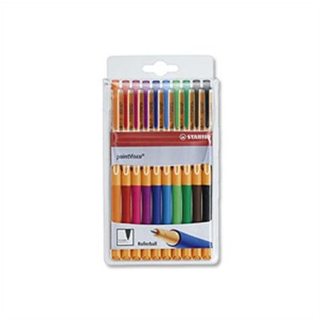 STABILO Rollertoll készlet, 0,5 mm, STABILO "PointVisco", 10 különböző szín