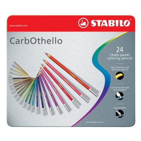 STABILO Pasztell ceruza készlet, kerek, fém doboz, STABILO "CarbOthello", 24 különböző szín