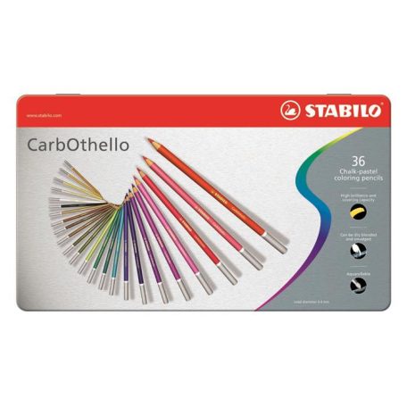STABILO Pasztell ceruza készlet, kerek, fém doboz, STABILO "CarbOthello", 36 különböző szín